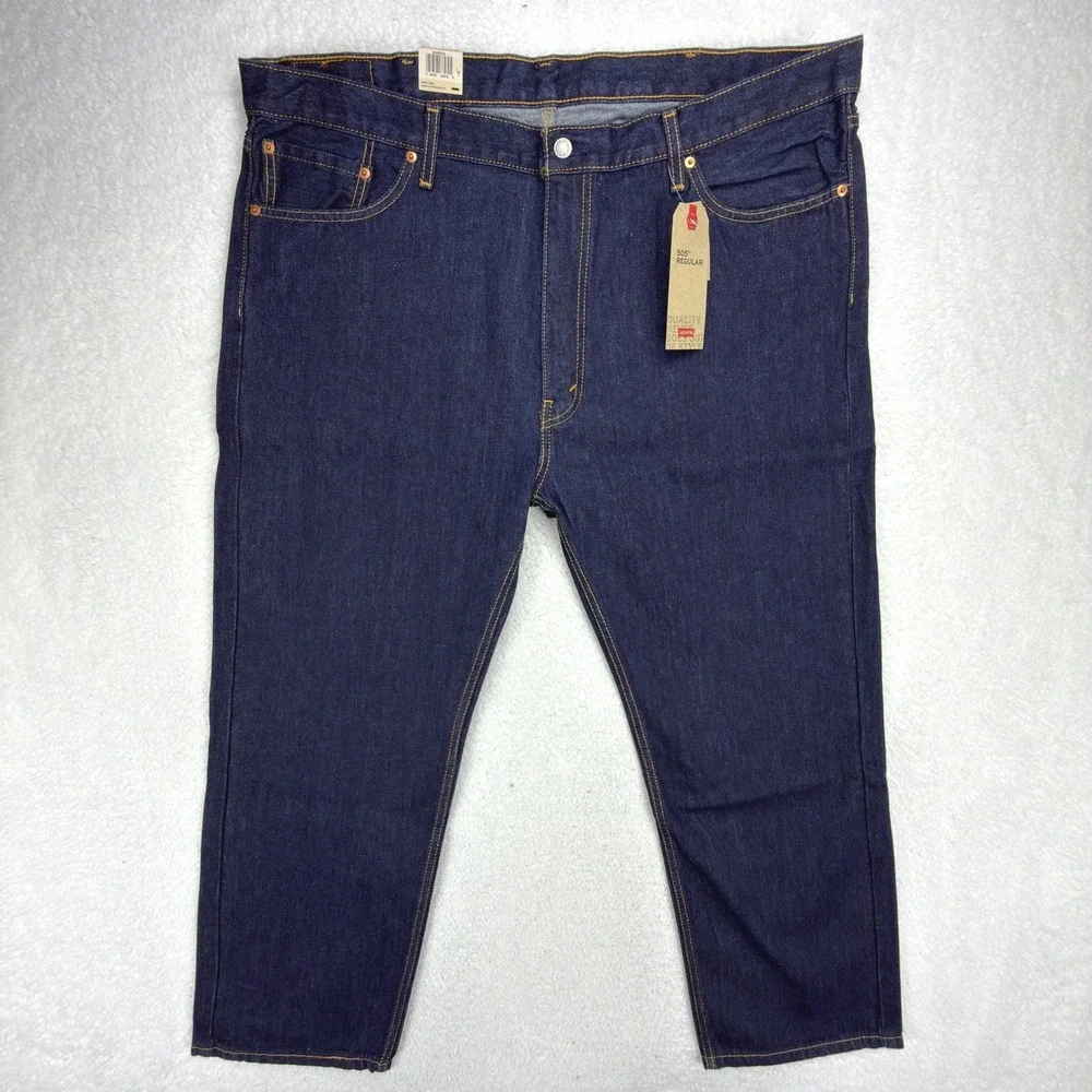 Levis 505 Regular Fit Straight Leg Jeans Mens‎ 44x30 Blue NWT Dark Wash